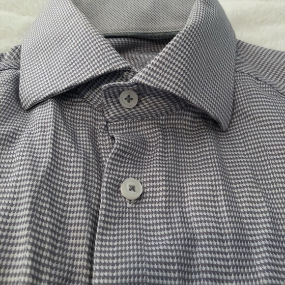 Bugatchi Long Sleeve Button down dress shirt gray houndstooth size 16 40 - Picture 3 of 6